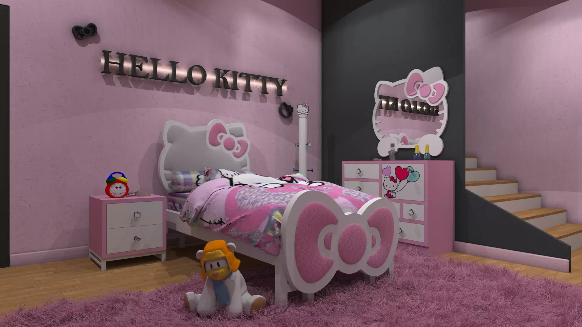 Hello Kitty bedroom PINK color style 3D model