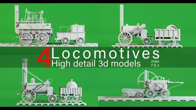 4 Locomotives- High detail 3d models Low-poly 3D model