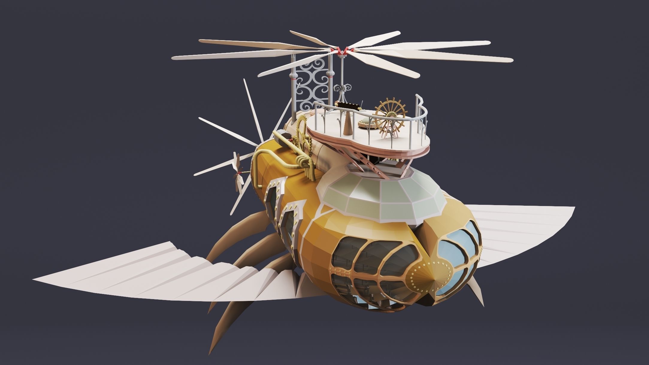 5- Steampunk Aircrafts- High detail 3d models Low-poly 3D model_9