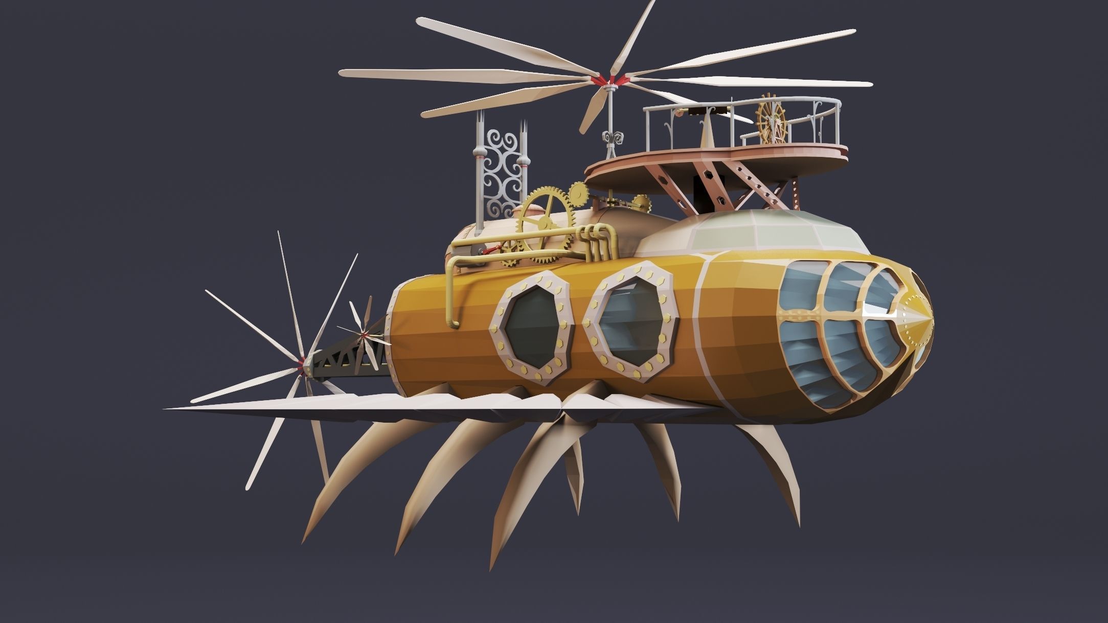 5- Steampunk Aircrafts- High detail 3d models Low-poly 3D model_8