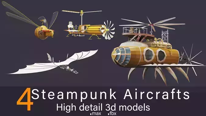 5- Steampunk Aircrafts- High detail 3d models Low-poly 3D model