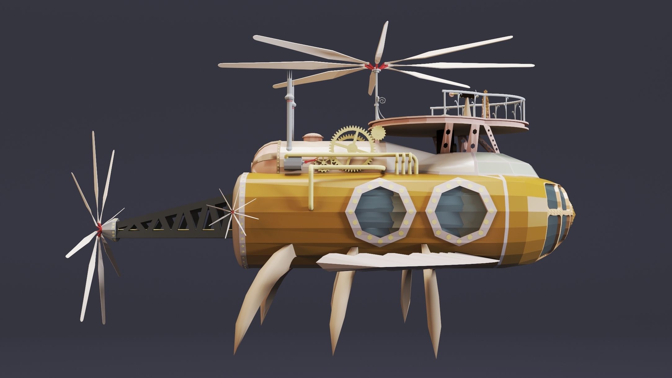 5- Steampunk Aircrafts- High detail 3d models Low-poly 3D model_7