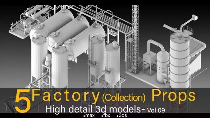 5 Factory Collection Props- High detail 3d models- Vol 09