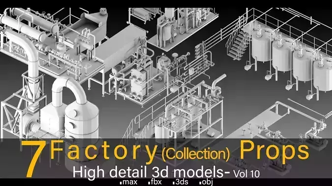 7 Factory Collection Props- High detail 3d models- Vol 10 Low-poly 3D model