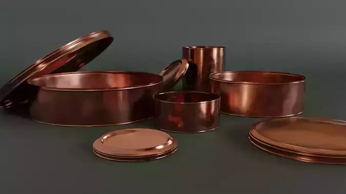 Flat Cake Cheesecake Tin Can Collection 4 Pieces 3D model