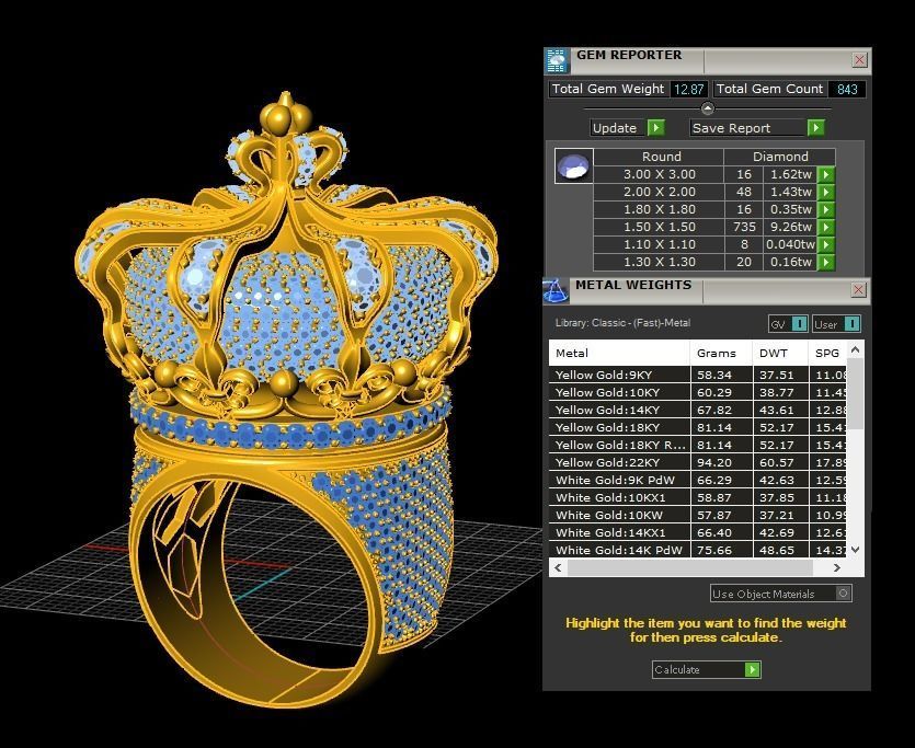 Crown ring 3D model_4