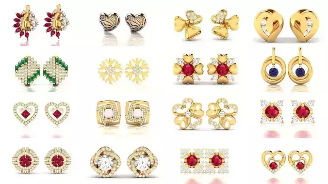 276 Women Diamond Earrings 3dm STL OBJ Render Detail Collection 