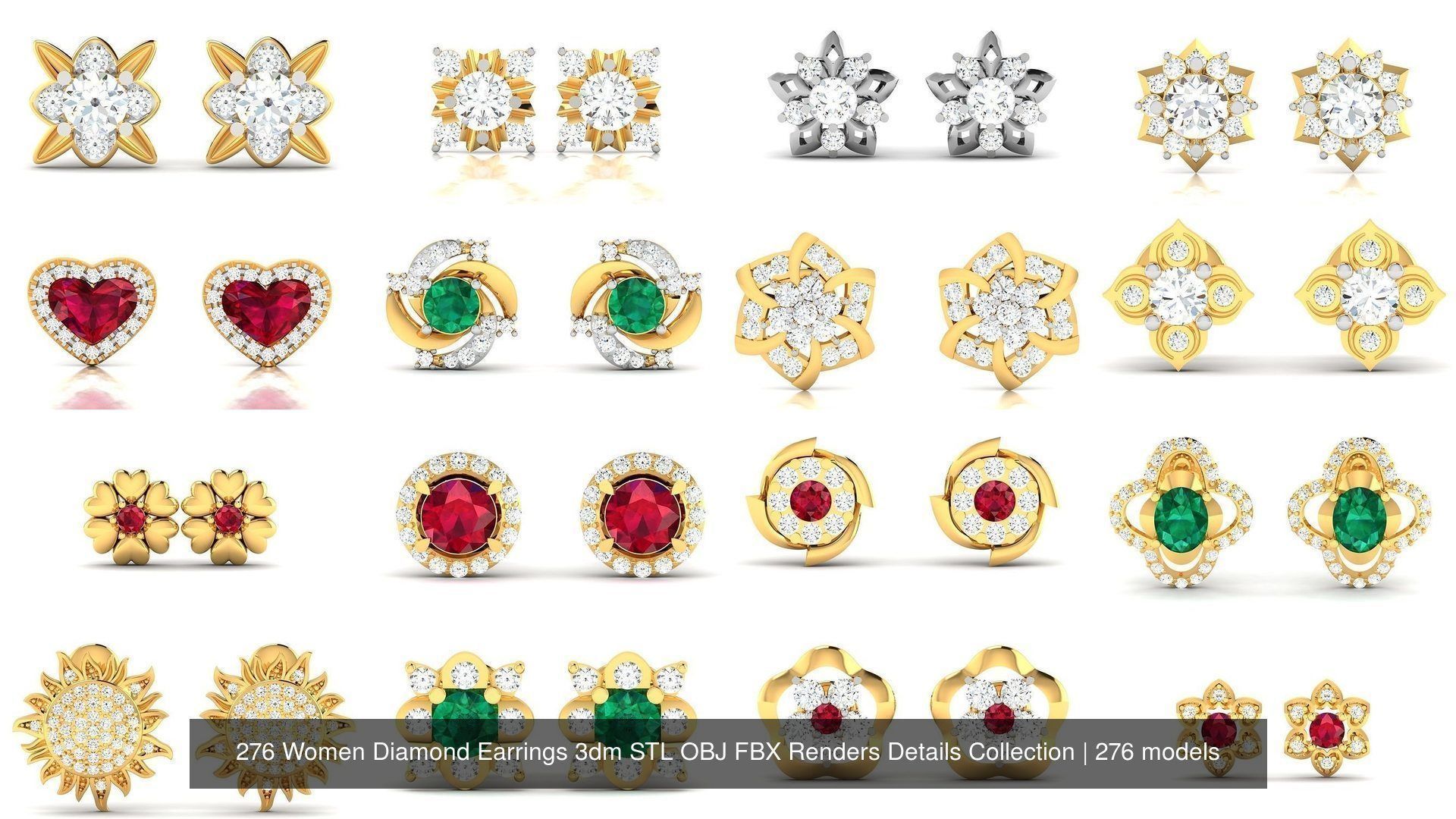 276 Women Diamond Earrings 3dm STL OBJ Render Detail Collection _14