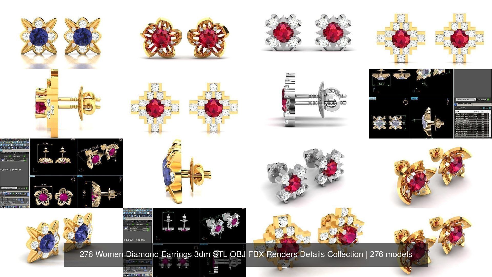 276 Women Diamond Earrings 3dm STL OBJ Render Detail Collection _16