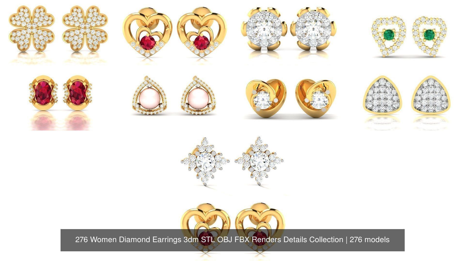 276 Women Diamond Earrings 3dm STL OBJ Render Detail Collection _13