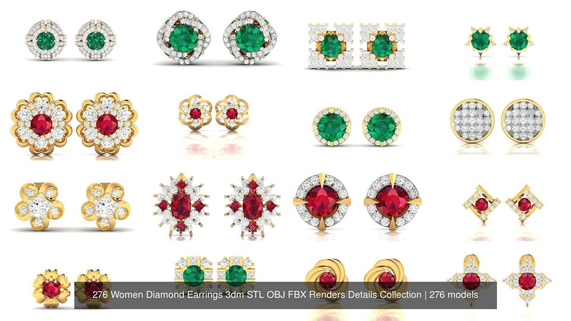276 Women Diamond Earrings 3dm STL OBJ Render Detail Collection _15