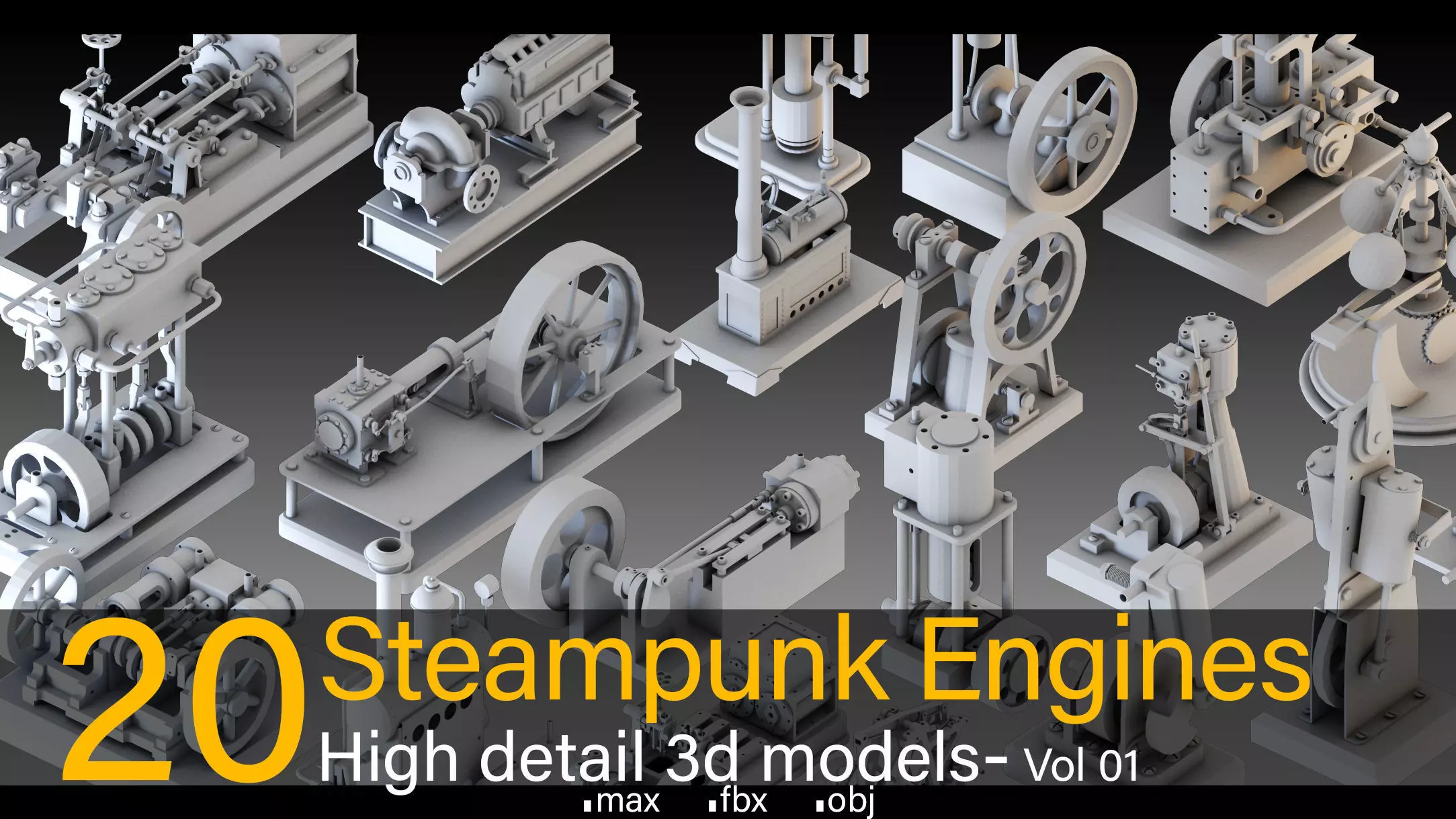 20- Steampunk Engines- High detail 3d models Low-poly 3D model_0