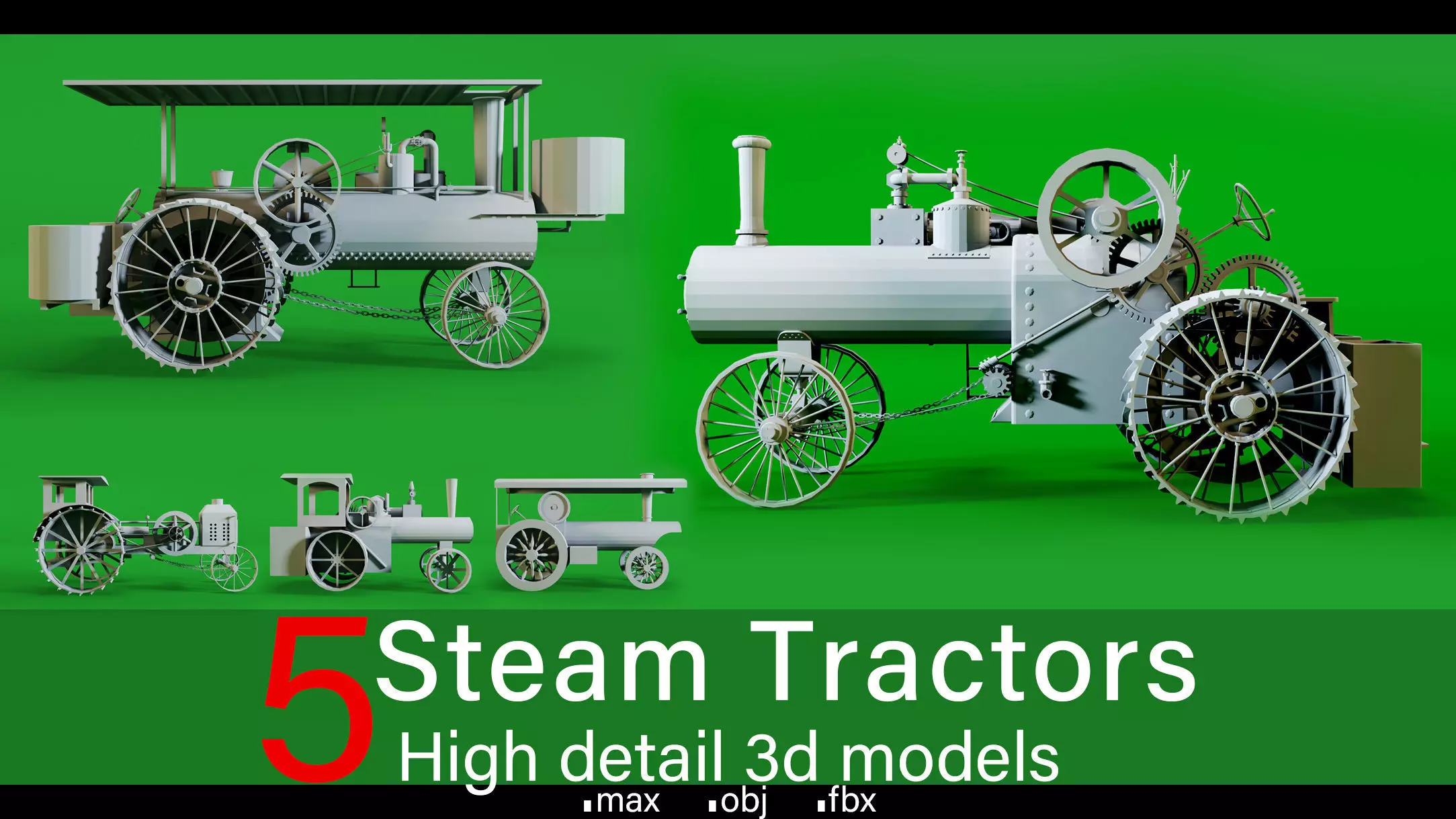 5- Steam Tractors- High detail 3d models Low-poly 3D model_0
