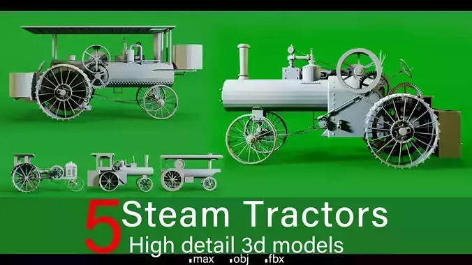 5- Steam Tractors- High detail 3d models Low-poly 3D model