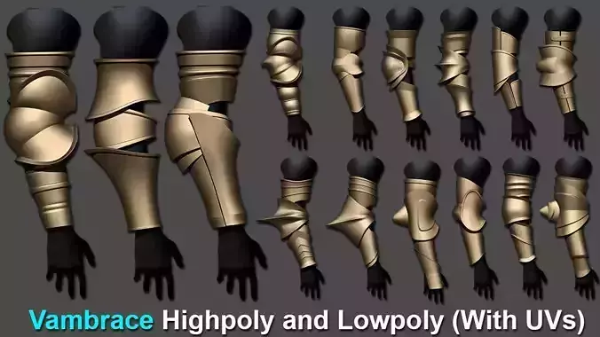 Vambrace Highpoly and Lowpoly With UVs Vol 1 Low-poly 3D model