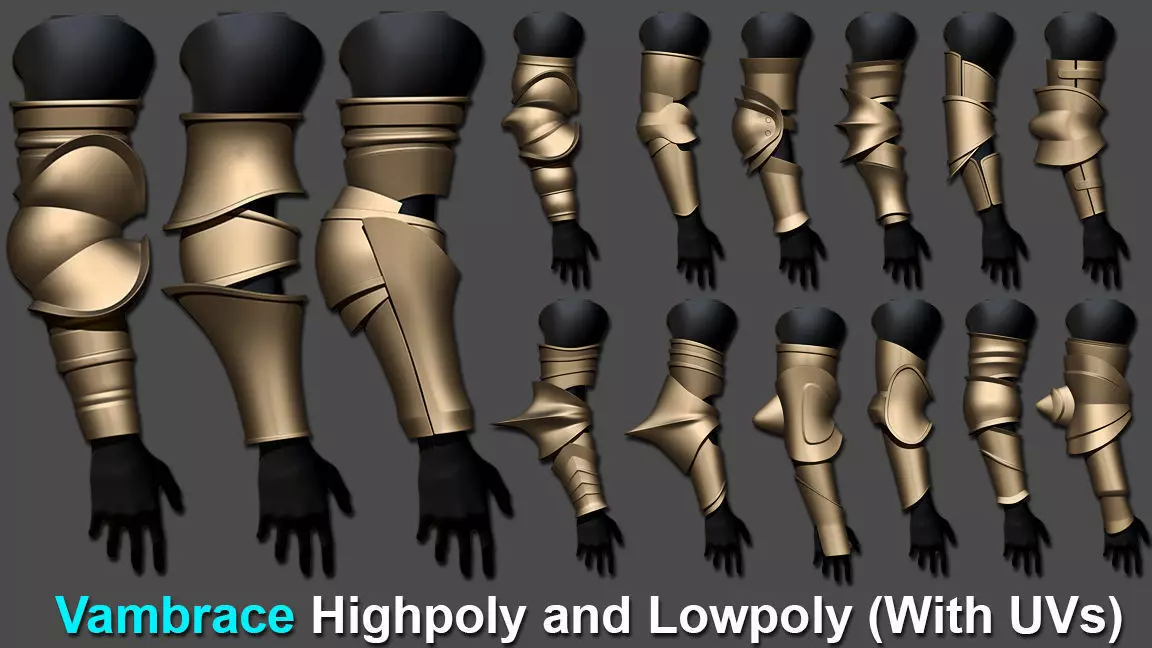 Vambrace Highpoly and Lowpoly With UVs Vol 1 Low-poly 3D model_0