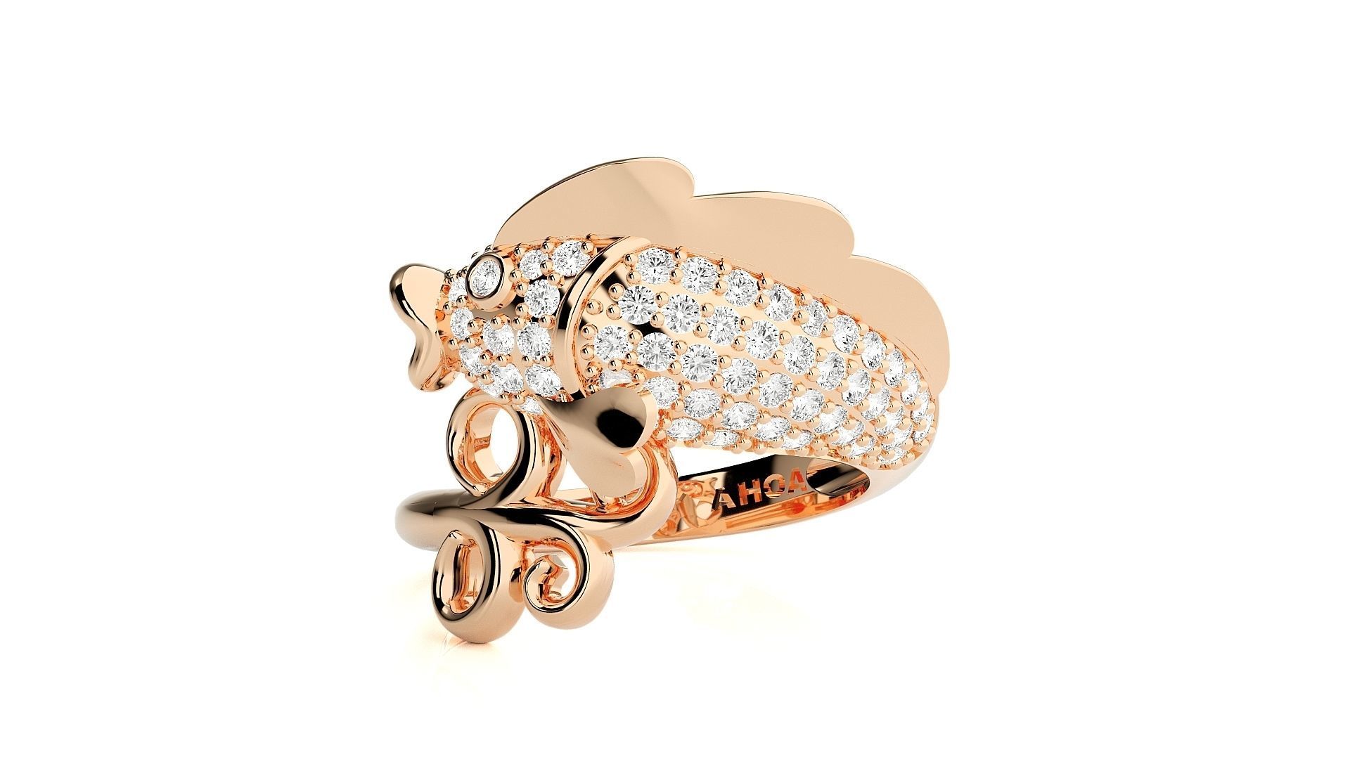 Fish Diamond Ring 3dm stl renders details 3D print model_1