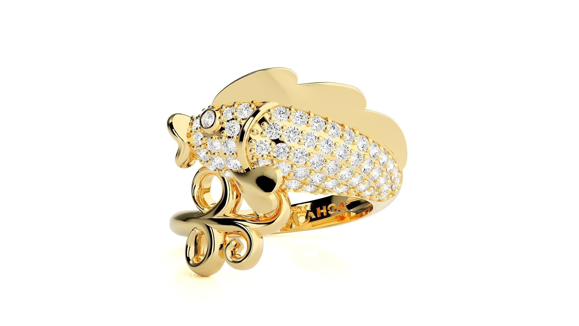 Fish Diamond Ring 3dm stl renders details 3D print model_6