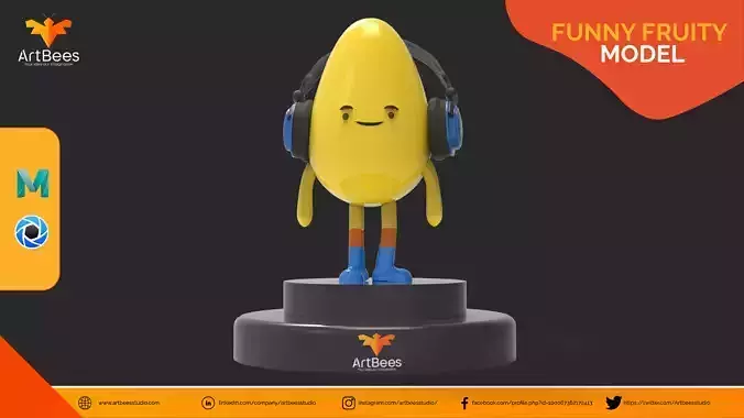 Funny Fruity 3D Model Low-poly 3D model