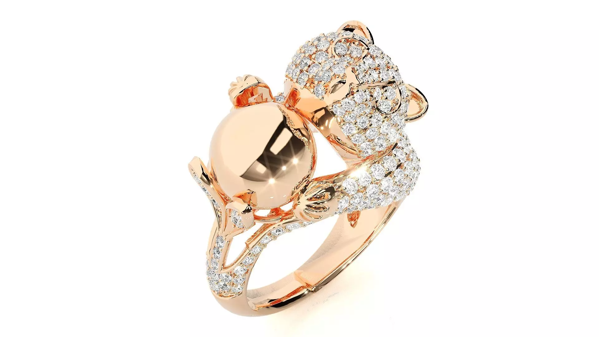 Baby Panda Diamond Ring 3dm stl renders details 3D print model_0