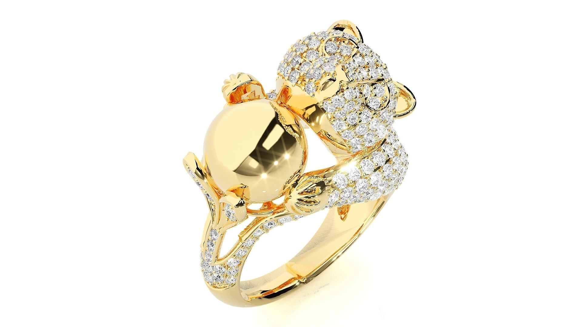 Baby Panda Diamond Ring 3dm stl renders details 3D print model_8