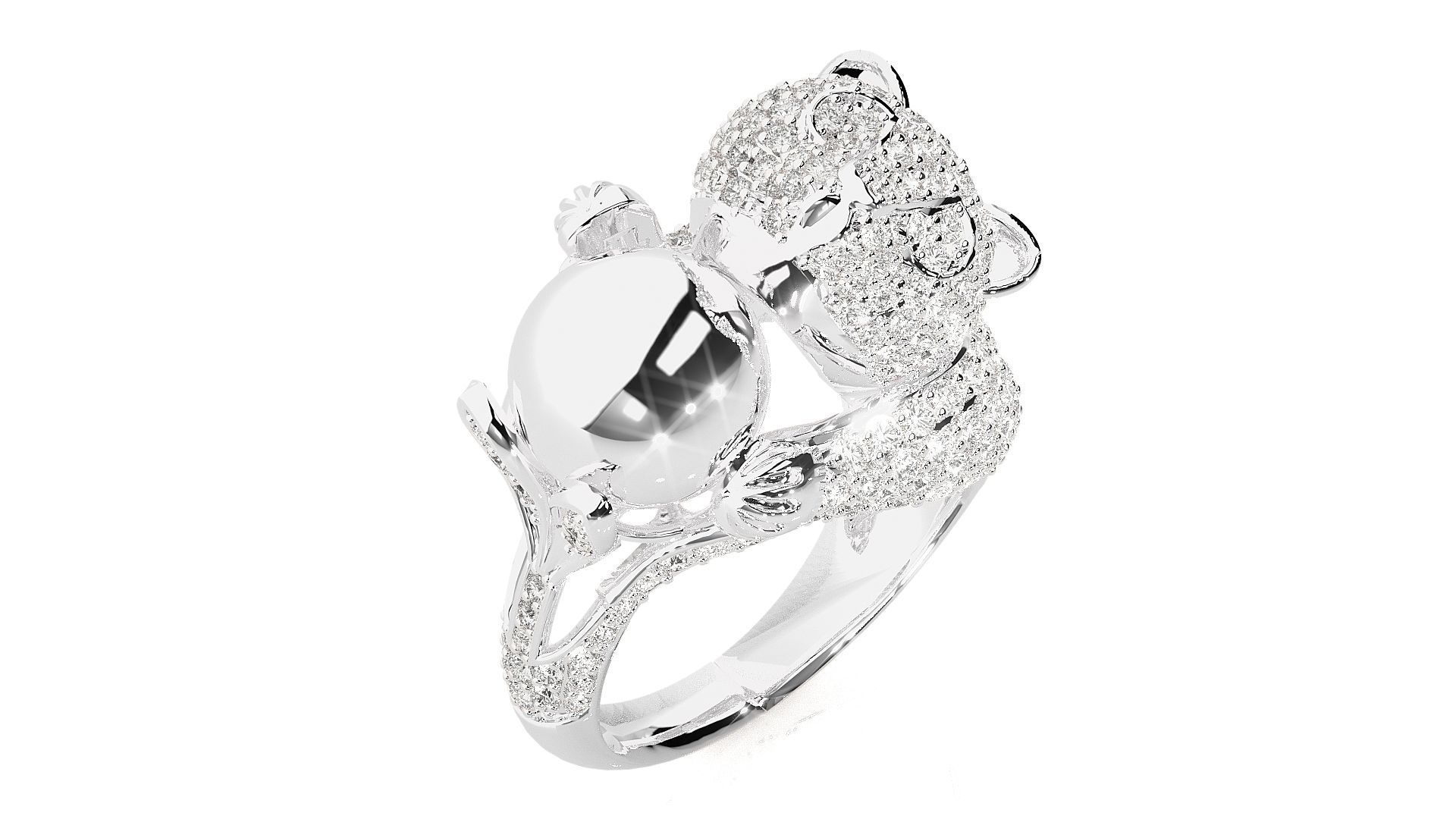 Baby Panda Diamond Ring 3dm stl renders details 3D print model_5