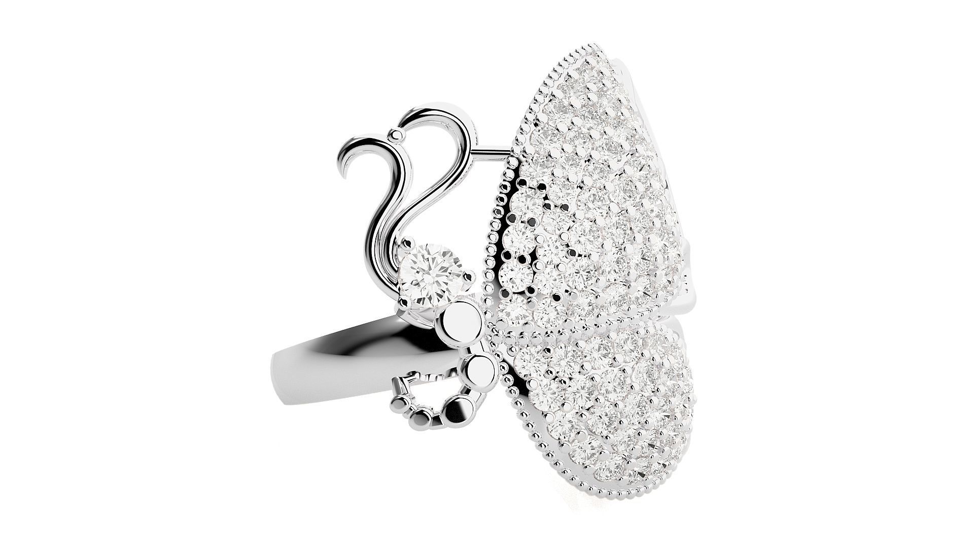Butterfly Diamond Ring 3dm stl renders details 3D print model_4