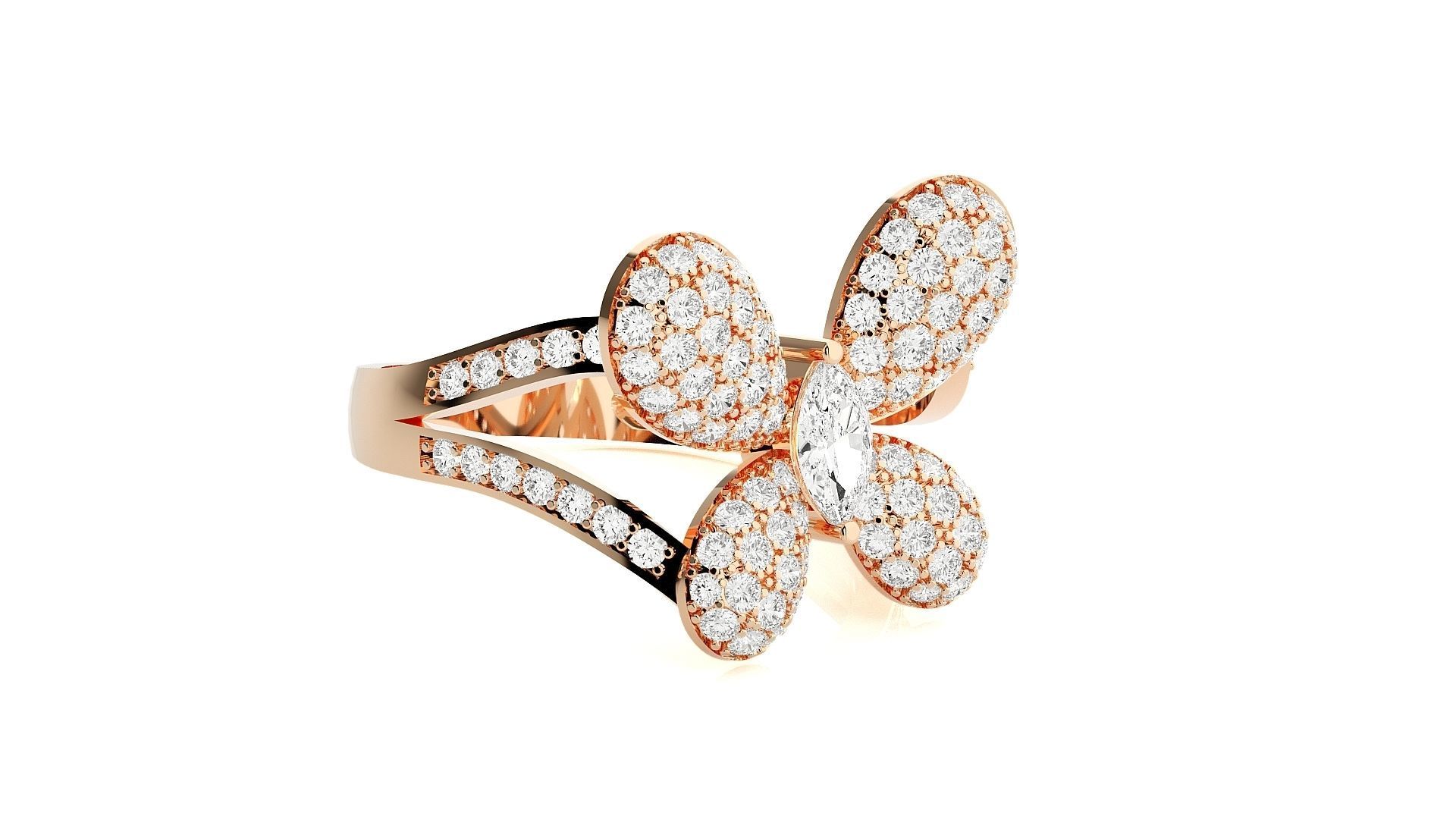 Butterfly Diamond Ring 3dm stl renders details 3D print model_2