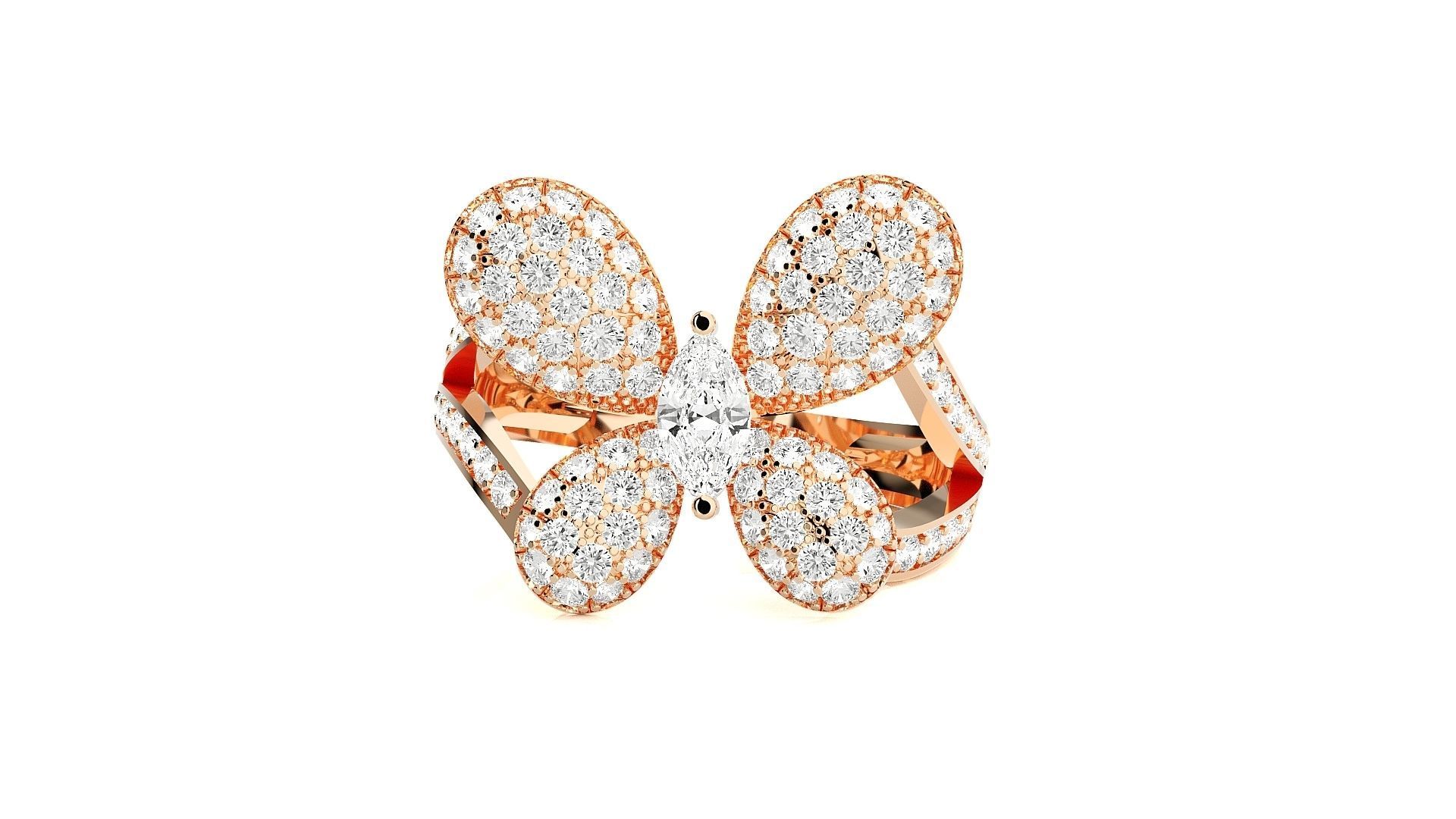 Butterfly Diamond Ring 3dm stl renders details 3D print model_1