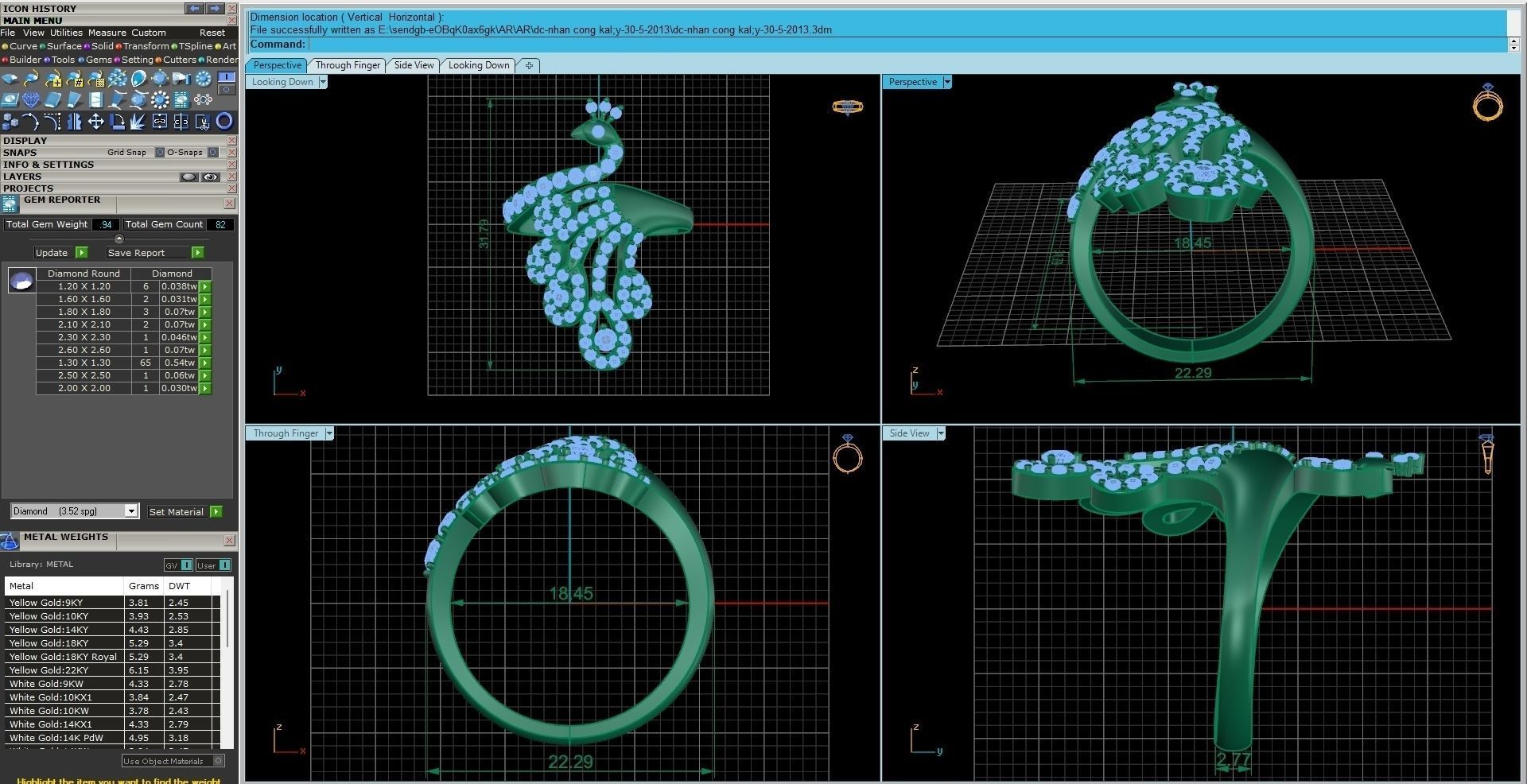 Peacock Diamond Ring 3dm stl renders details 3D print model_9
