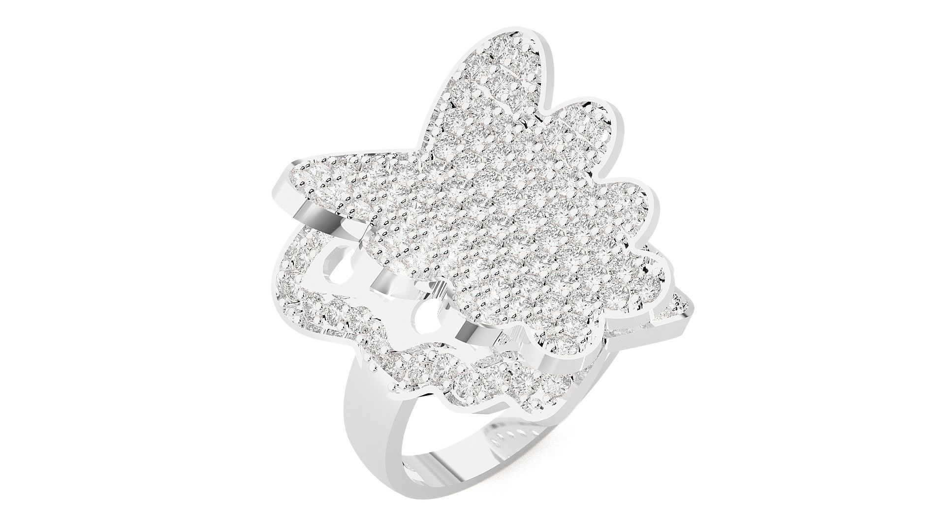 Flying Butterfly Diamond Ring 3dm stl renders details 3D print model_5