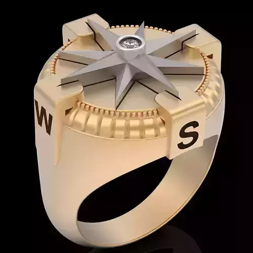 compass ring silver gold printable jewelry 3D model