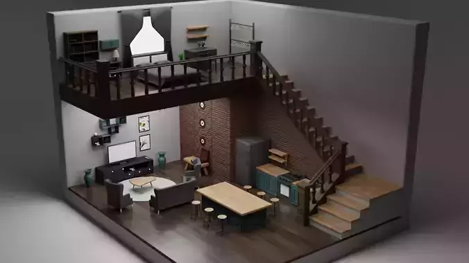 Interior Design Cartoon Style Low-poly 3D model