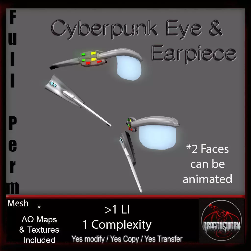 Cyberpunk Ear and Eyepiece Low-poly 3D model
