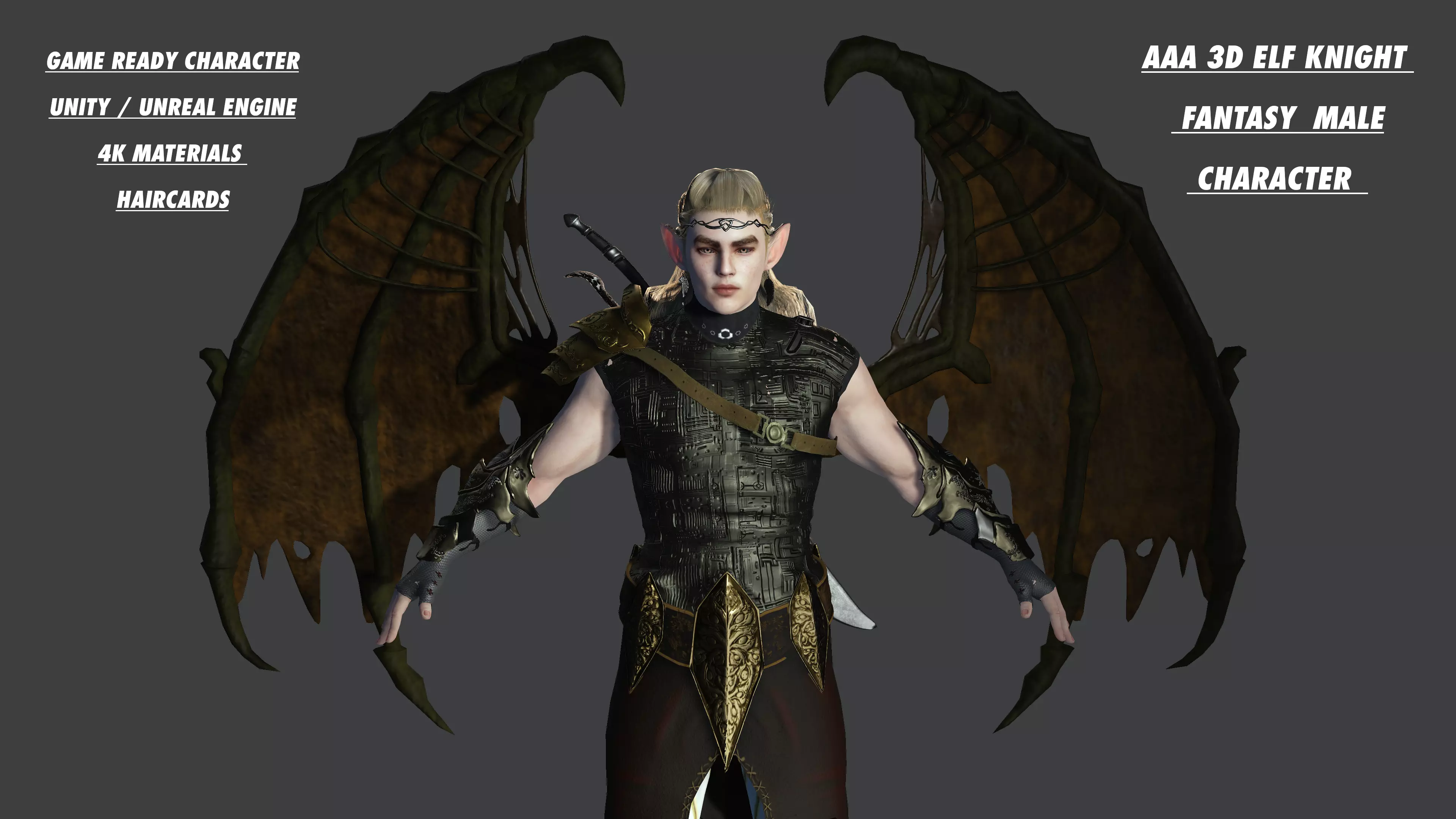 AAA 3D FANTASY MALE CHARACTER - THE WARRIOR ELF or KNIGHT ELF Low-poly 3D model_0