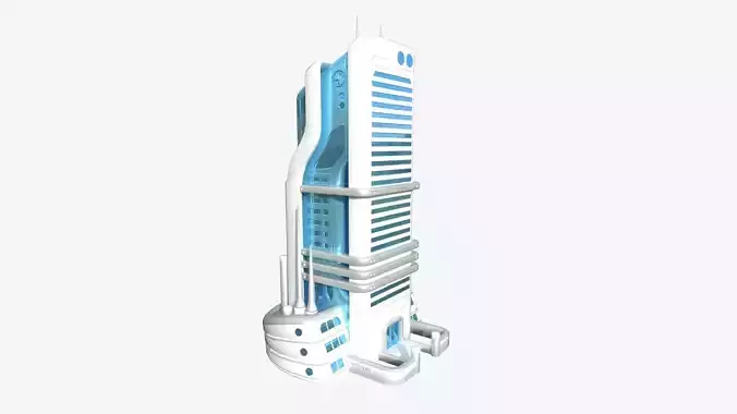 SciFi Building A01 White Blue - Sci Fi Exterior Design Low-poly 3D model