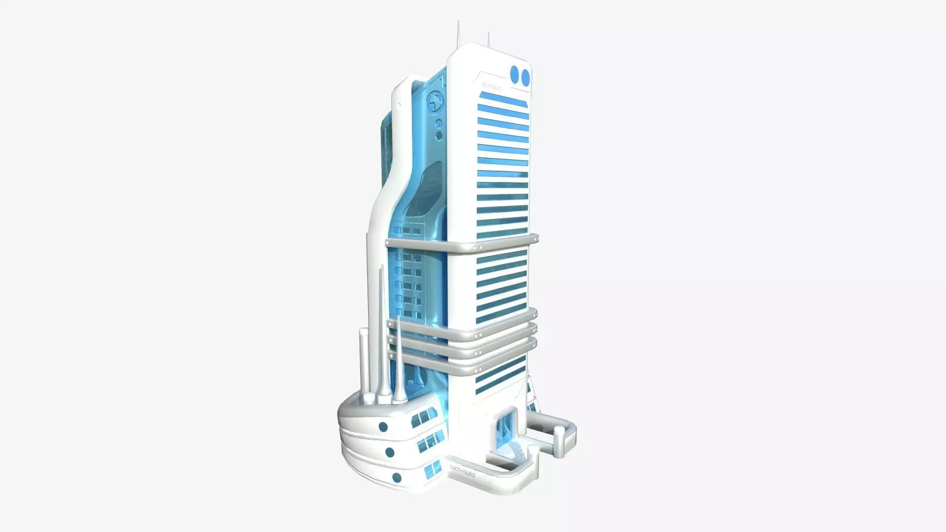 SciFi Building A01 White Blue - Sci Fi Exterior Design Low-poly 3D model_0