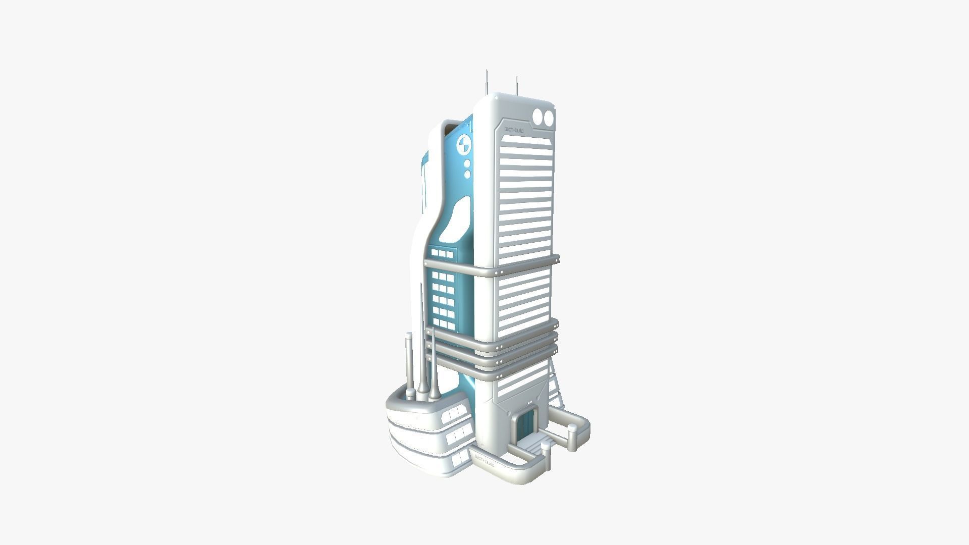 SciFi Building A01 White Blue - Sci Fi Exterior Design Low-poly 3D model_5
