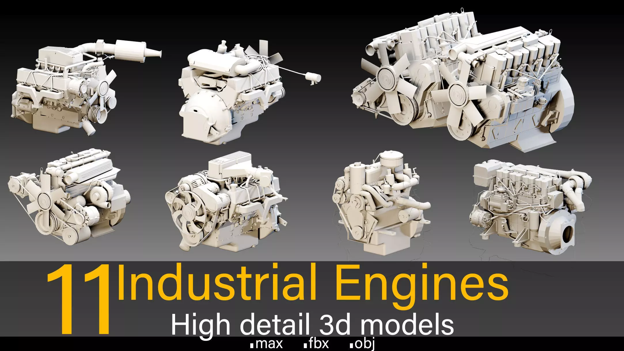 11 Industrial Engines- High detail 3d models Low-poly 3D model_0