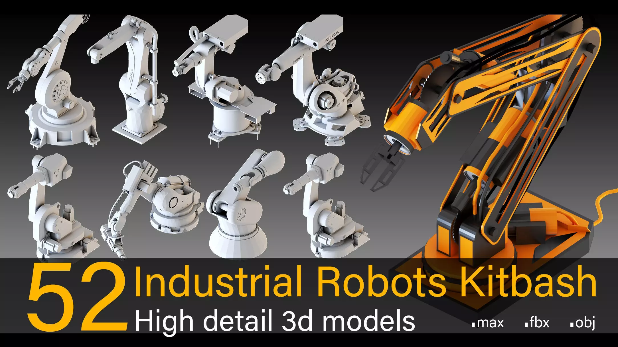 52 Industrial Robots Kitbash- High detail 3d models Low-poly 3D model_0