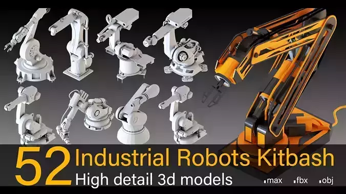 52 Industrial Robots Kitbash- High detail 3d models Low-poly 3D model
