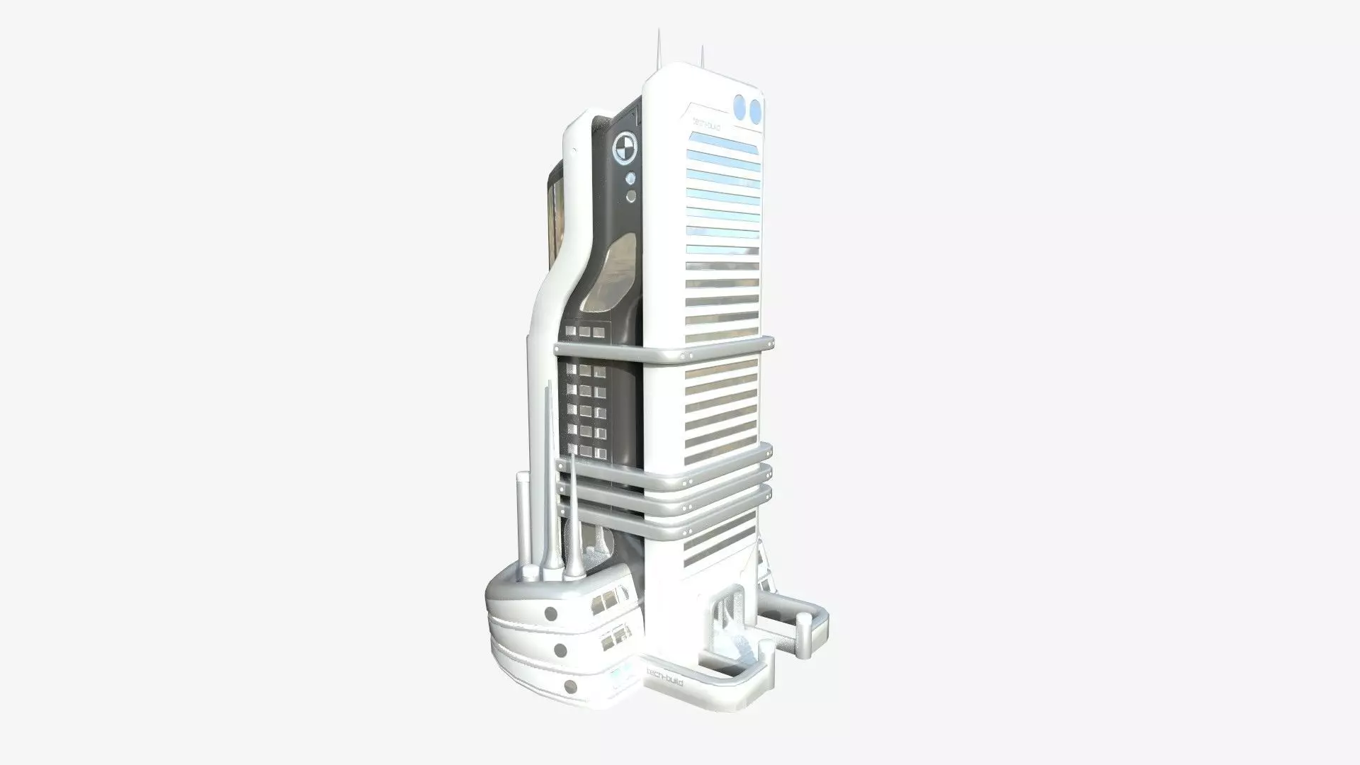 SciFi Building A02 White Gray - Sci Fi Exterior Design Low-poly 3D model_0