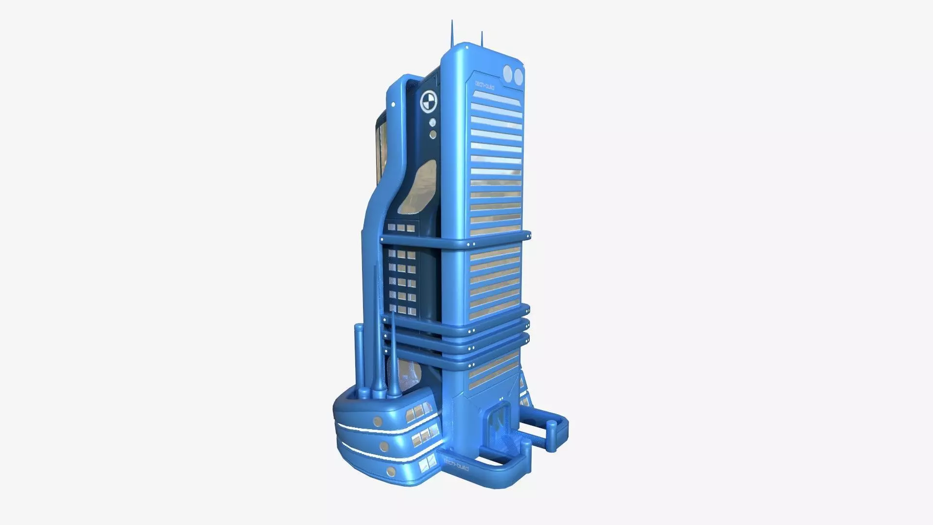 SciFi Building A03 Blue - Sci Fi Exterior Design Low-poly 3D model_0