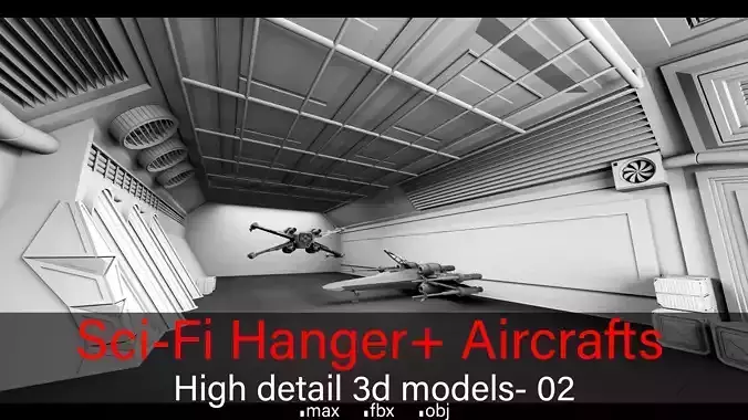 Sci-Fi Hanger- Aircrafts- 02- High detail 3d models Low-poly 3D model