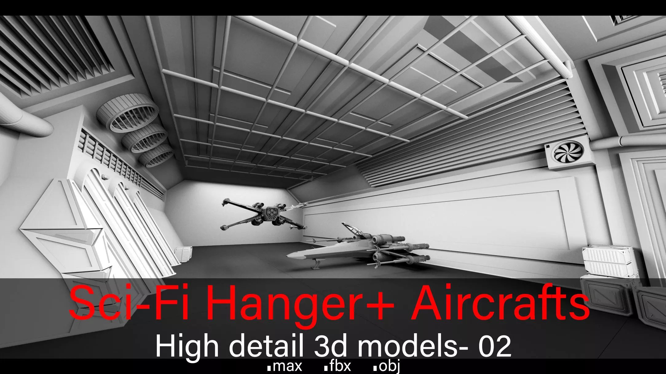 Sci-Fi Hanger- Aircrafts- 02- High detail 3d models Low-poly 3D model_0