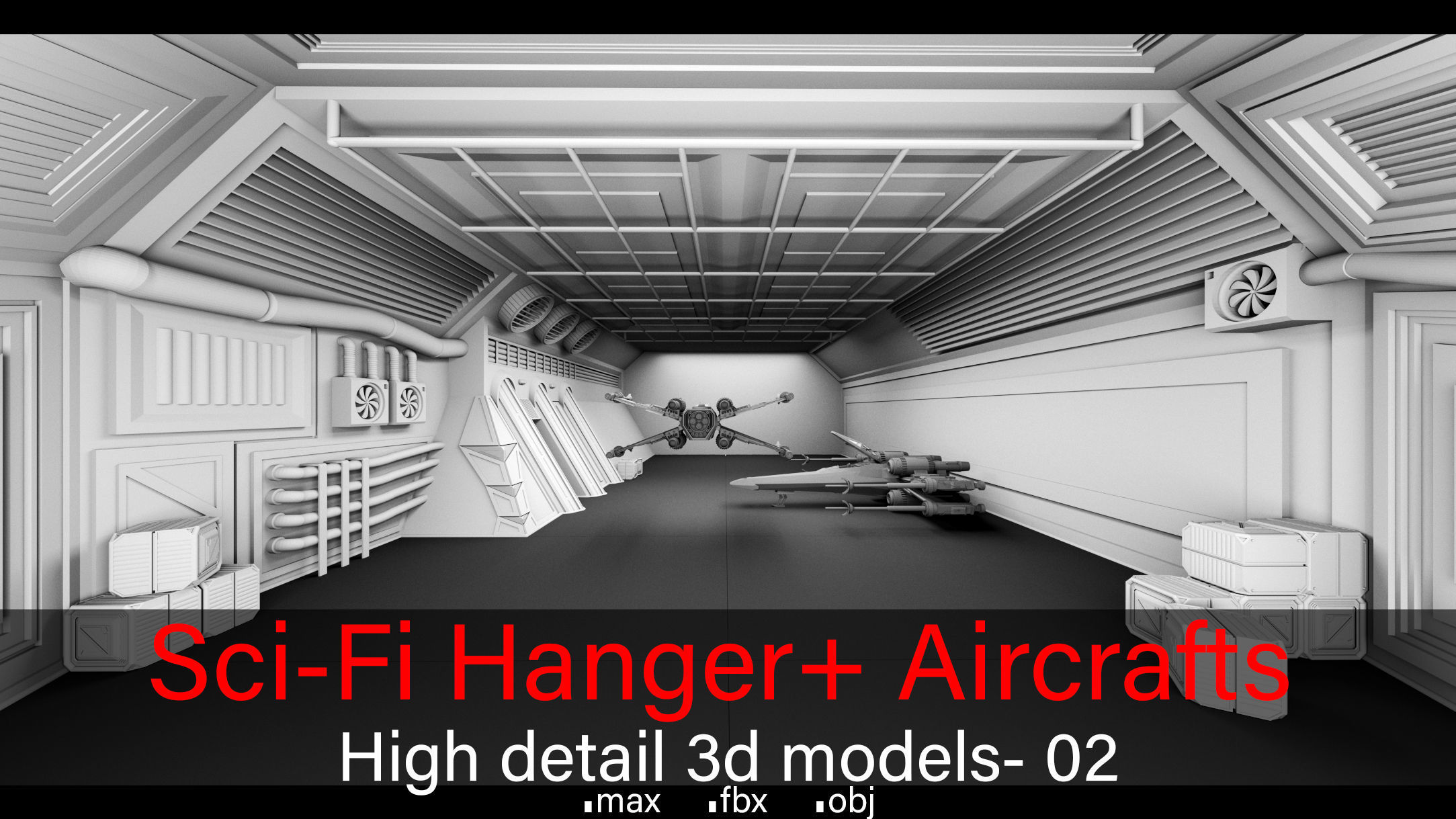 Sci-Fi Hanger- Aircrafts- 02- High detail 3d models Low-poly 3D model_2