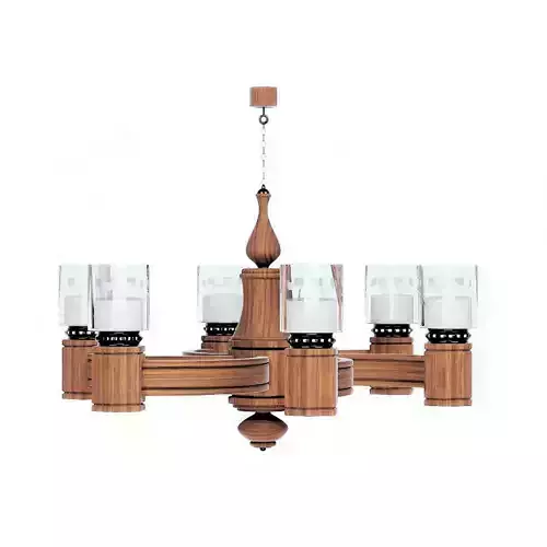 light wooden chandelier with glass cups 3D model
