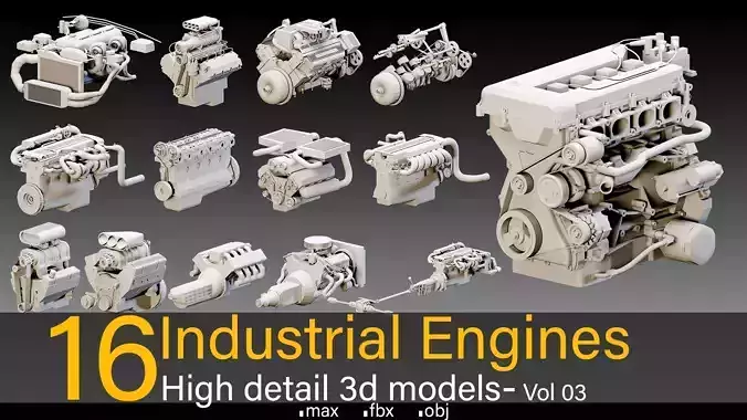 16 Industrial Engines- Vol 03- High detail 3d models