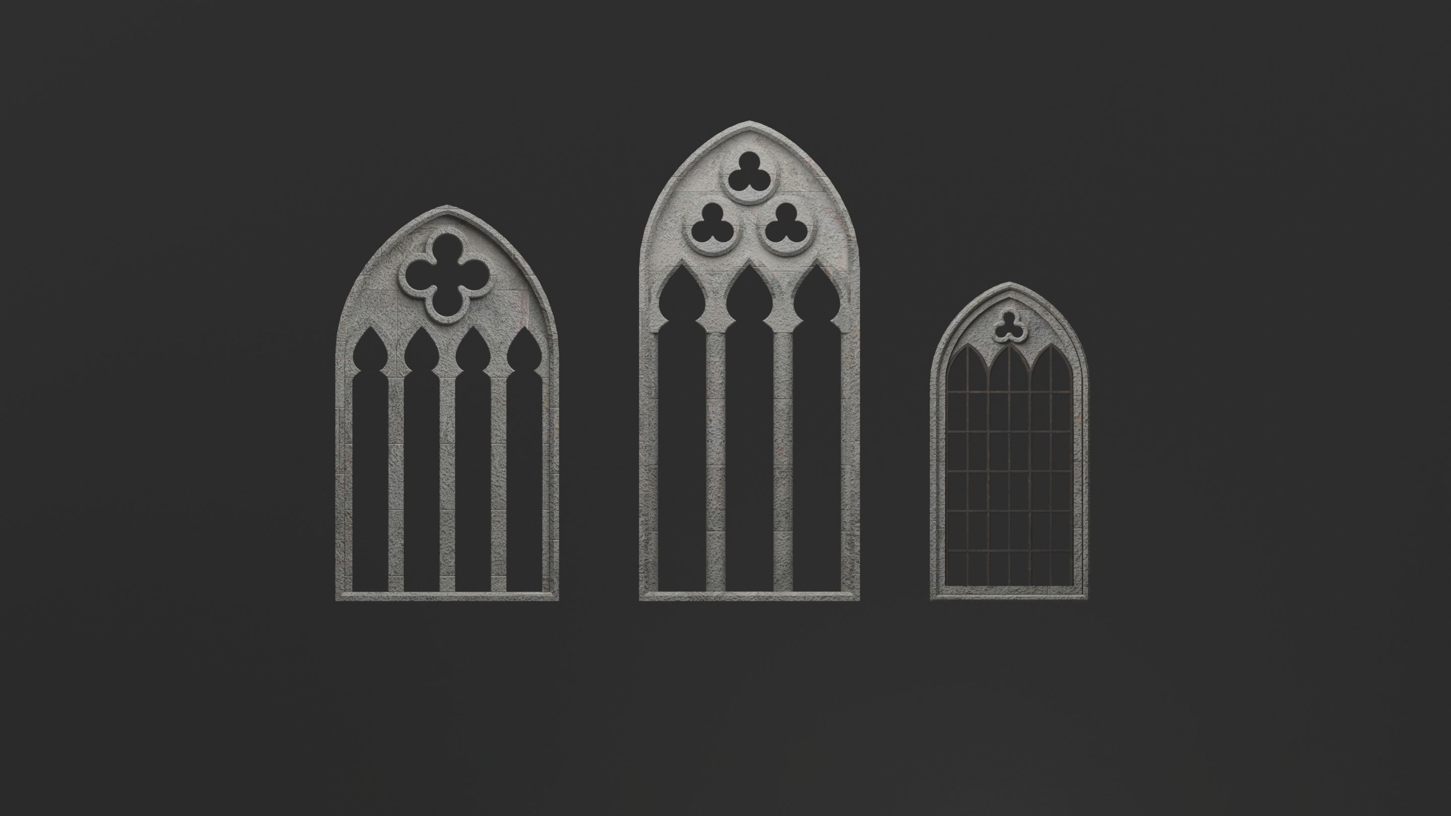 Gothic Medieval Window Set 3D model_2