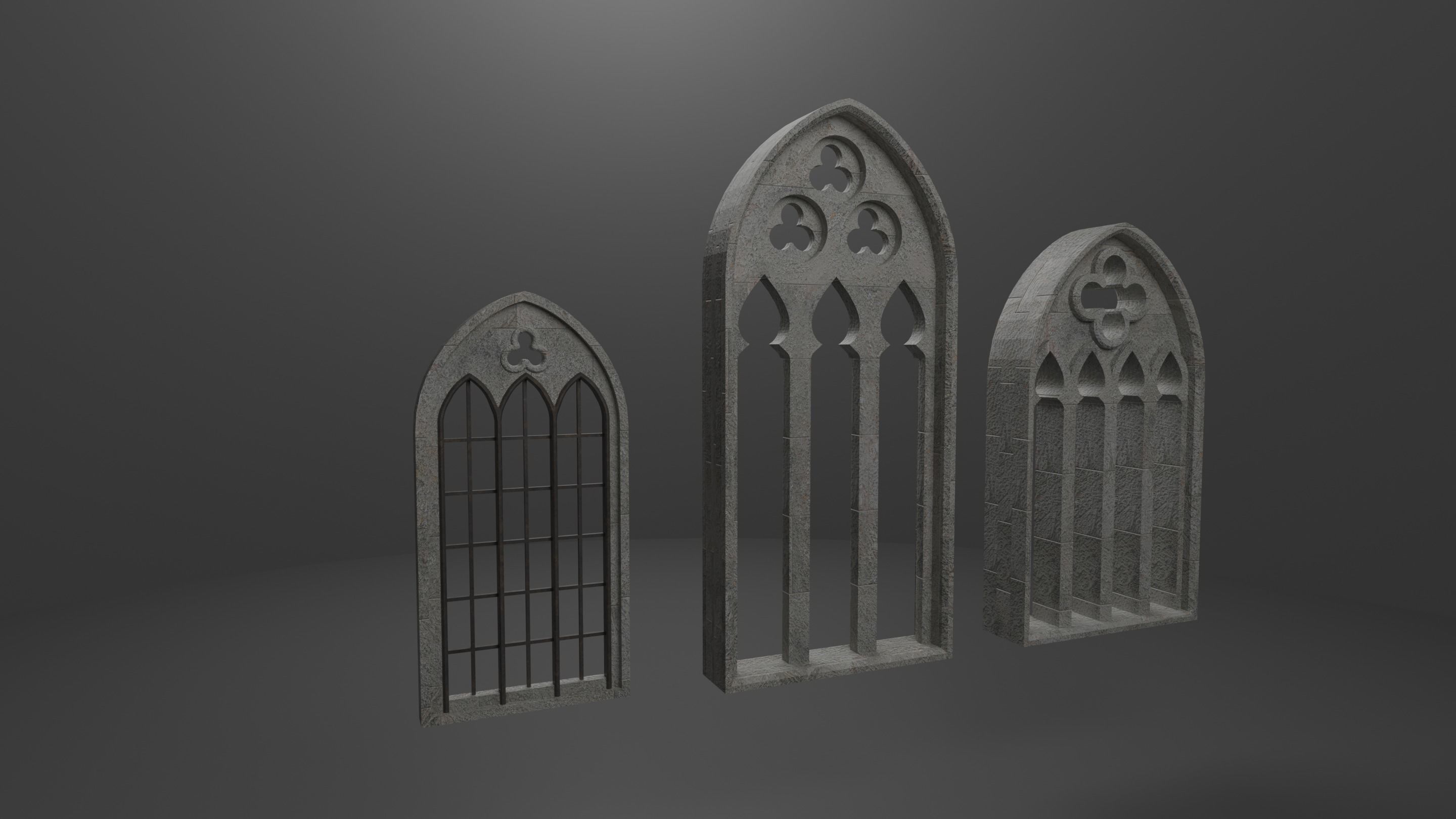 Gothic Medieval Window Set 3D model_1